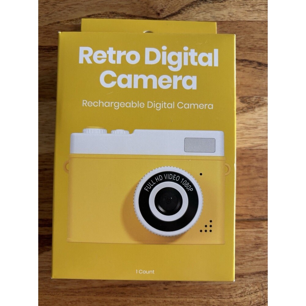 Retro Digital Camera Compact Full HD 1080p Rechargeable Yellow USB-C 2in Screen